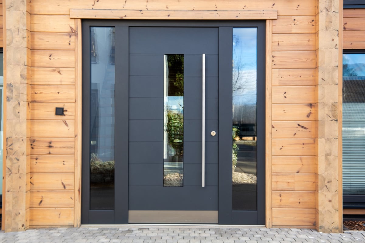 Modern black front door on residential house